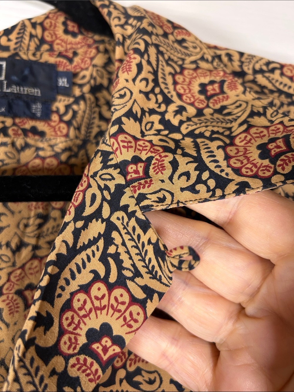 Vintage Polo Ralph Lauren 100% Silk Paisley Shirt-Made in USA Loop Collar XL - Picture 3 of 5